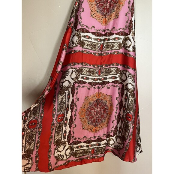 Aakaa Halter Maxi Full A-line Slip Dress Red Pink Paisley Print Women’s‎ Medium - Picture 7 of 14